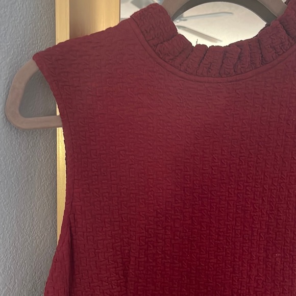 Anthropologie Holiday Winter Ganni Cherry Red Ruffle Mini Sleeveless Dress - Picture 3 of 9